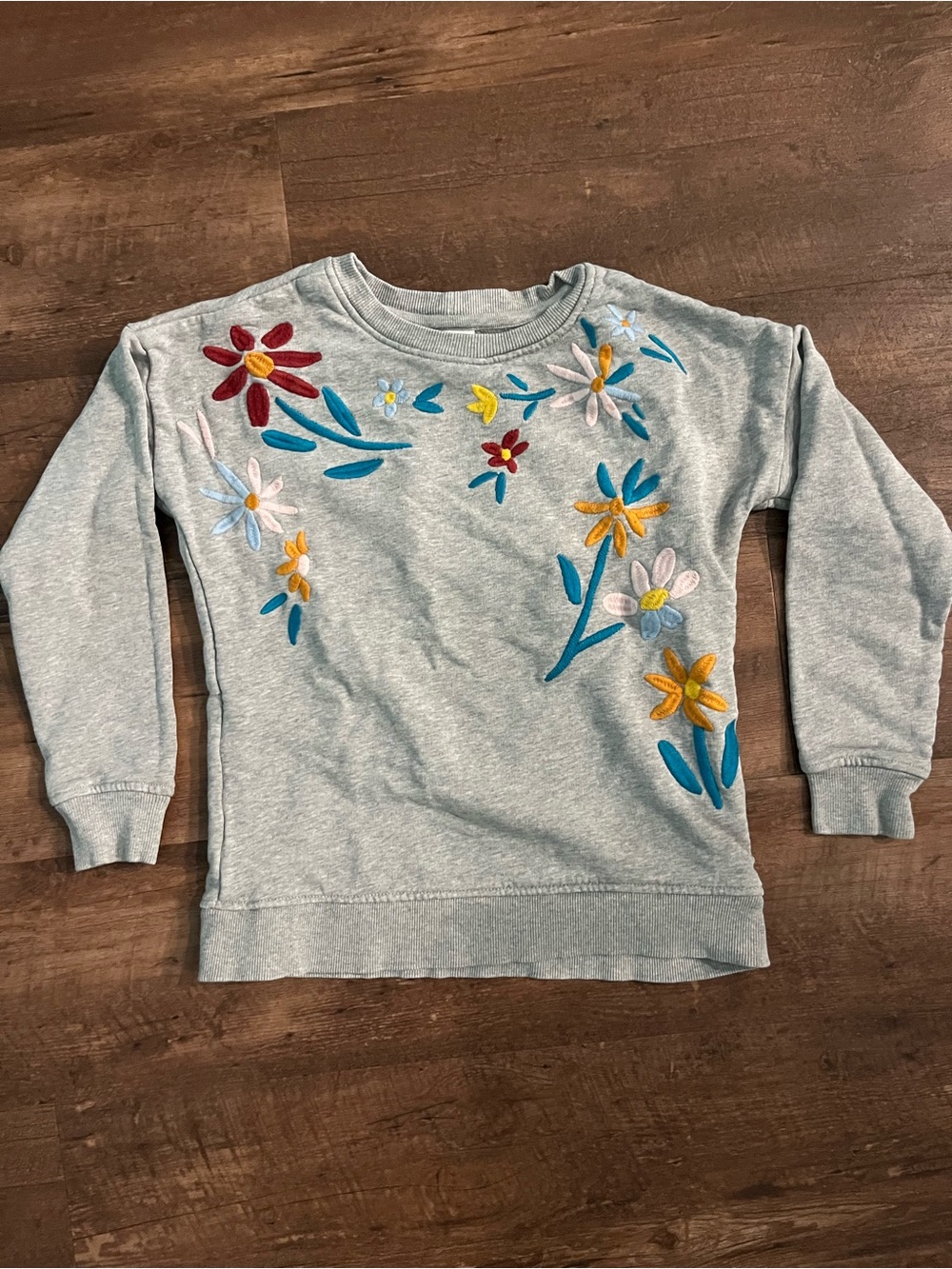 Hanna Andersson Gray Sweatshirt with Blue and Yellow Floral Embroidery